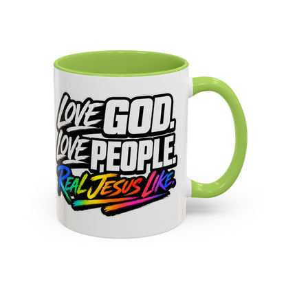 Love God. Love People-Accent Coffee Mug