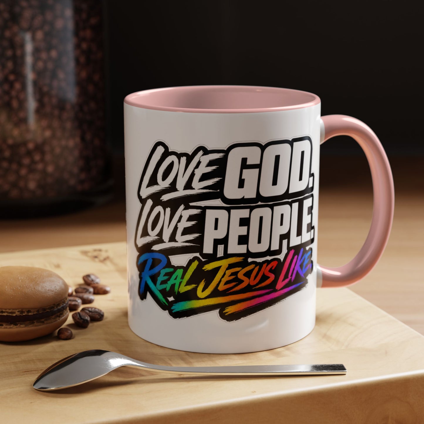Love God. Love People-Accent Coffee Mug