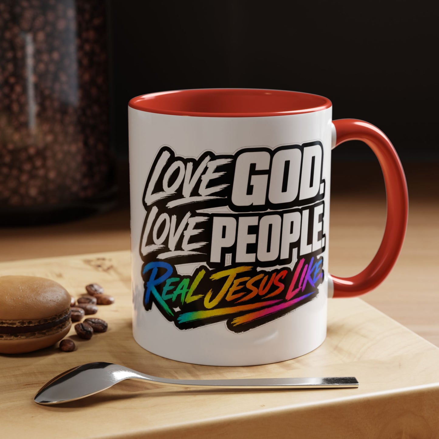 Love God. Love People-Accent Coffee Mug