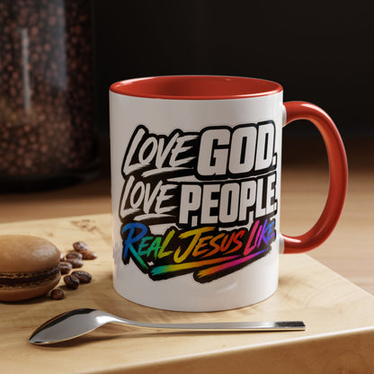 Love God. Love People-Accent Coffee Mug