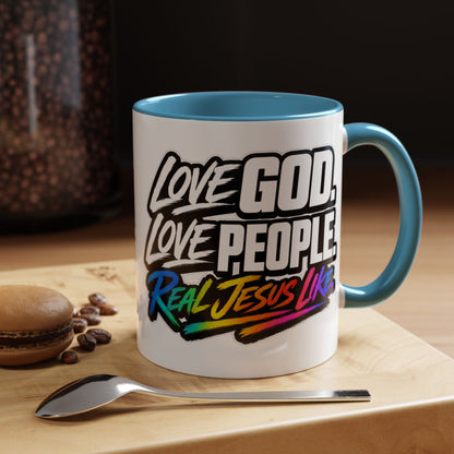 Love God. Love People-Accent Coffee Mug