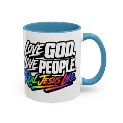 Love God. Love People-Accent Coffee Mug