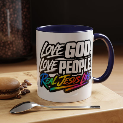 Love God. Love People-Accent Coffee Mug