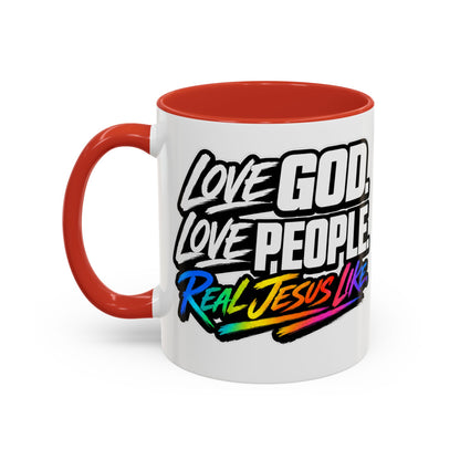 Love God. Love People-Accent Coffee Mug