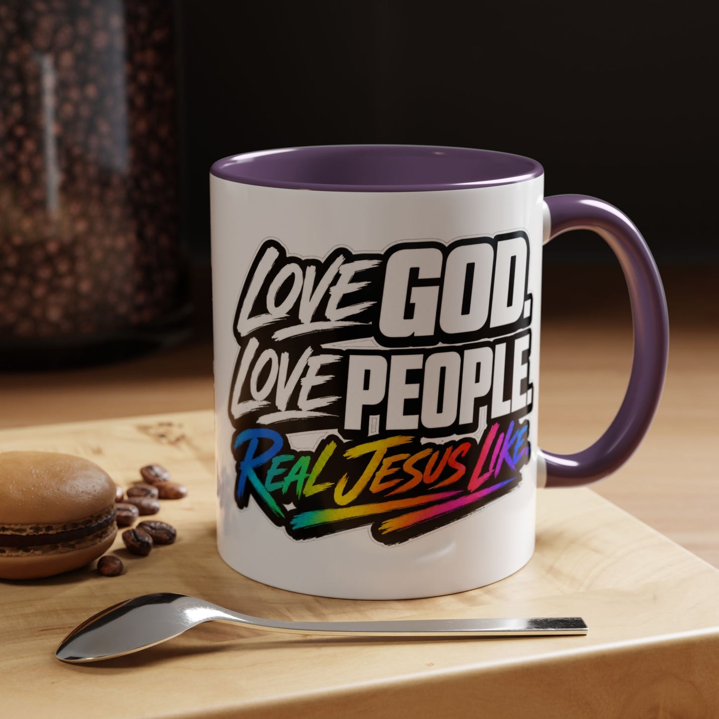Love God. Love People-Accent Coffee Mug