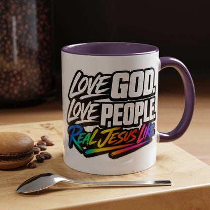Love God. Love People-Accent Coffee Mug