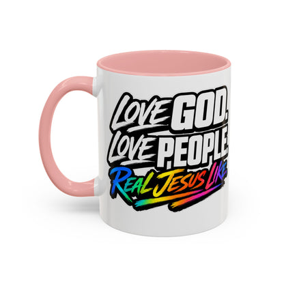 Love God. Love People-Accent Coffee Mug