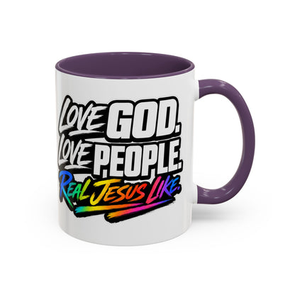 Love God. Love People-Accent Coffee Mug