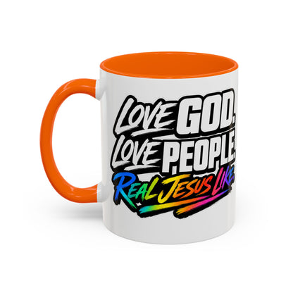 Love God. Love People-Accent Coffee Mug