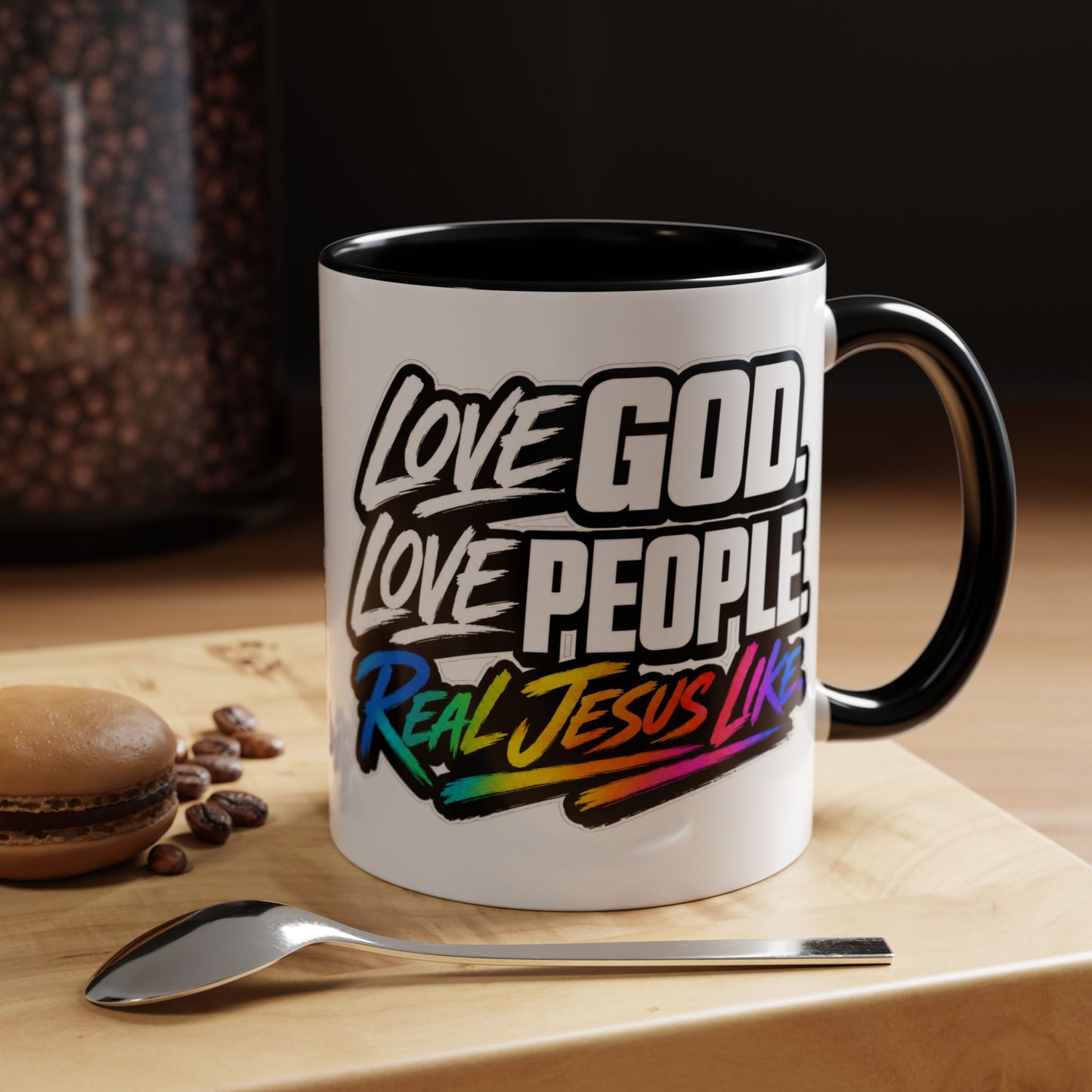 Love God. Love People-Accent Coffee Mug