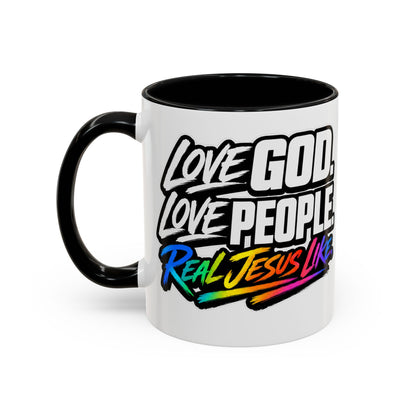 Love God. Love People-Accent Coffee Mug