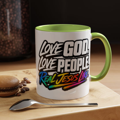 Love God. Love People-Accent Coffee Mug