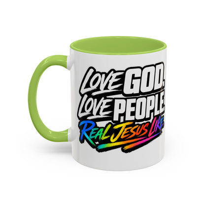 Love God. Love People-Accent Coffee Mug