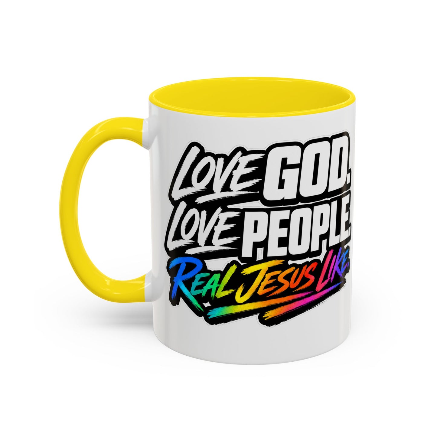 Love God. Love People-Accent Coffee Mug