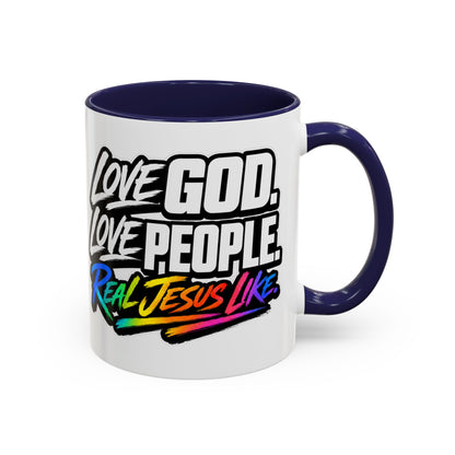 Love God. Love People-Accent Coffee Mug