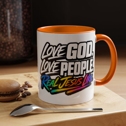 Love God. Love People-Accent Coffee Mug