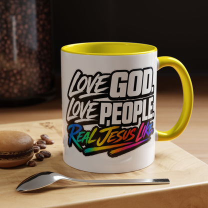 Love God. Love People-Accent Coffee Mug