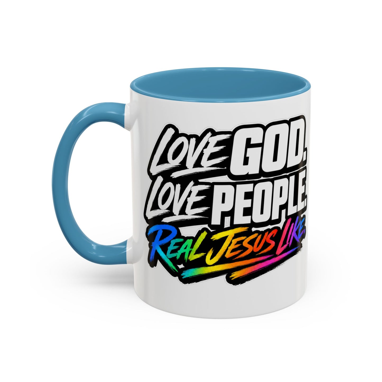 Love God. Love People-Accent Coffee Mug